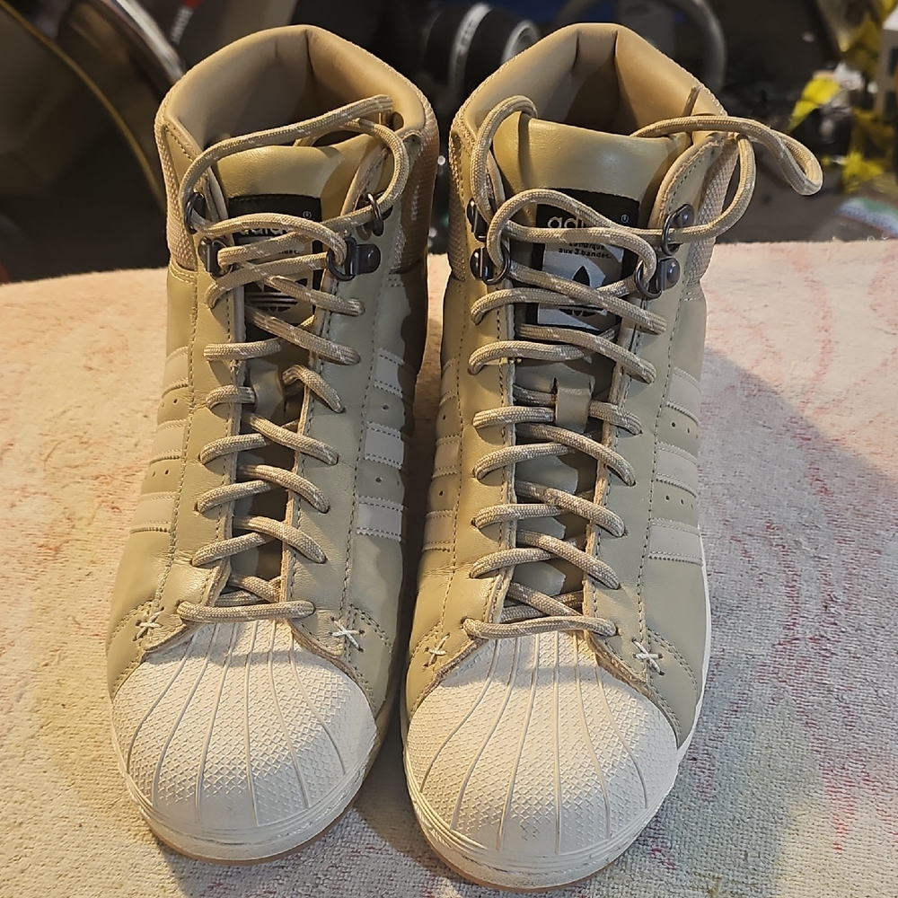 adidas Beige and White High-Top Sneakers